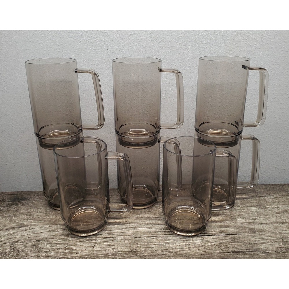 Tupperware Preludio Mugs Set Of 8  Smoked Gray Stackable Acrylic 16 oz EUC